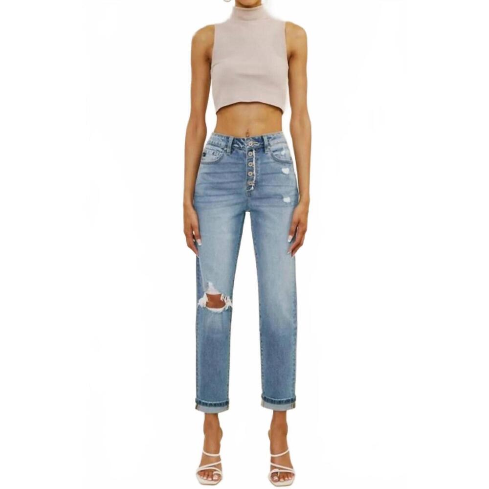 NEW KANCAN single cuff mom jeans in blue